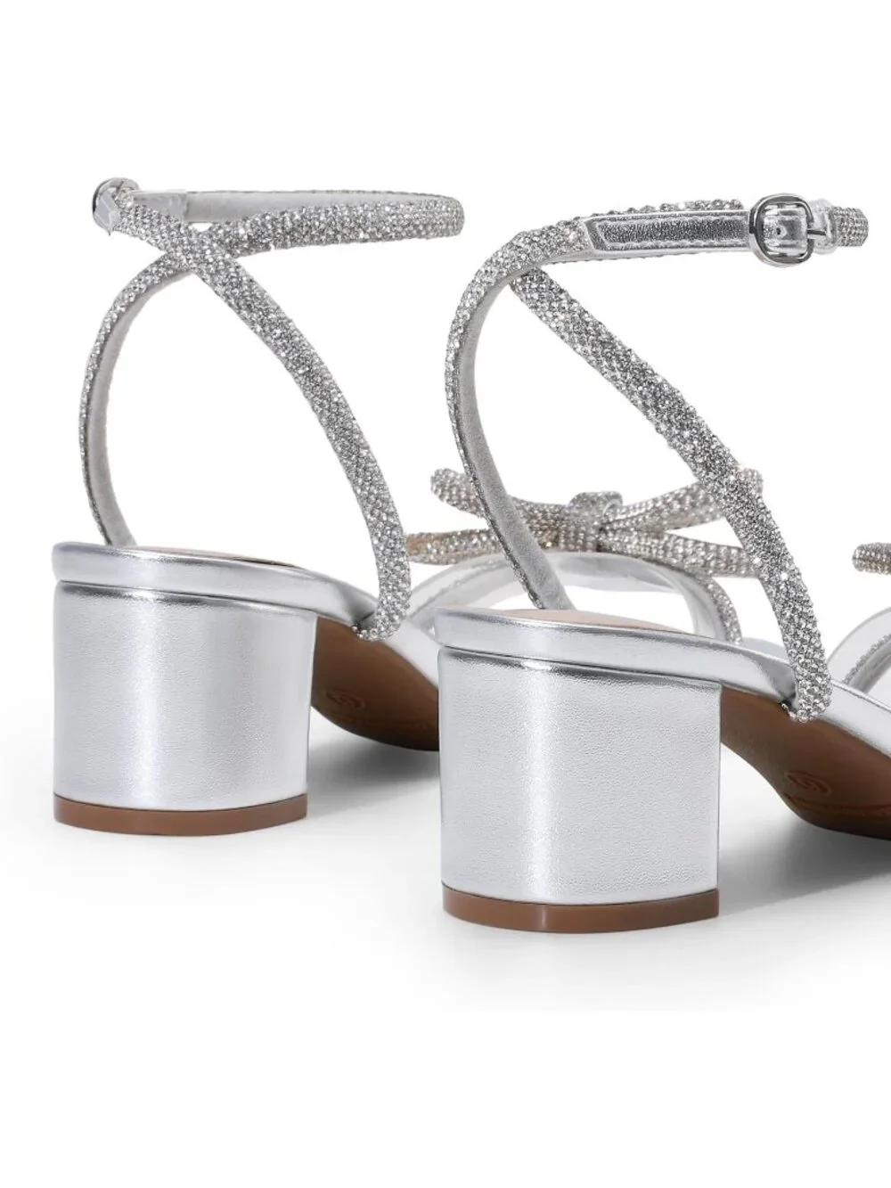 Dream Pairs Women's Silver Open Toe Rhinestone Double Bow Chunky Sandals